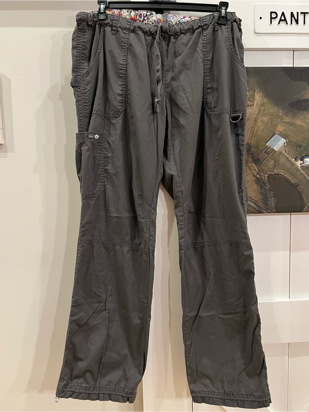 koi Gray Straight-Leg Utility Scrub Pants with Multiple Pockets